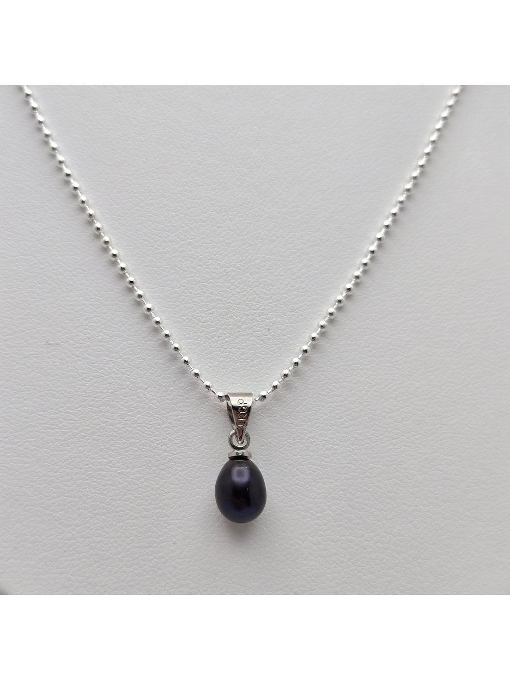 Freshwater Black Dark Real Pearl Necklace 18” Silver Plated Ball Chain NWOT